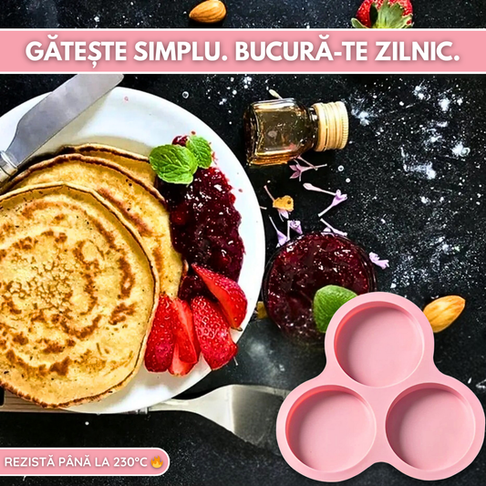 Forma Silicon Air Fryer NARCIX®, Silicon fara BPA, Ideal pentru Oua, Briose sau Clatite, 3 compartimente, Accesoriu Air Fryer, 23x21.5x2cm, Roz