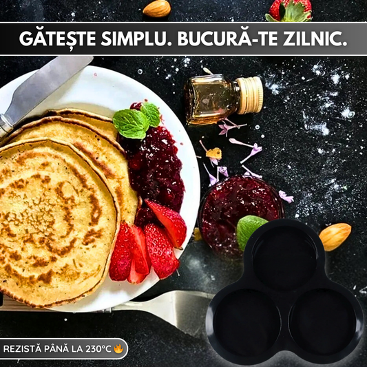Forma Silicon Air Fryer NARCIX®, Silicon fara BPA, Ideal pentru Oua, Briose sau Clatite, 3 compartimente, Accesoriu Air Fryer, 23x21.5x2cm, Negru