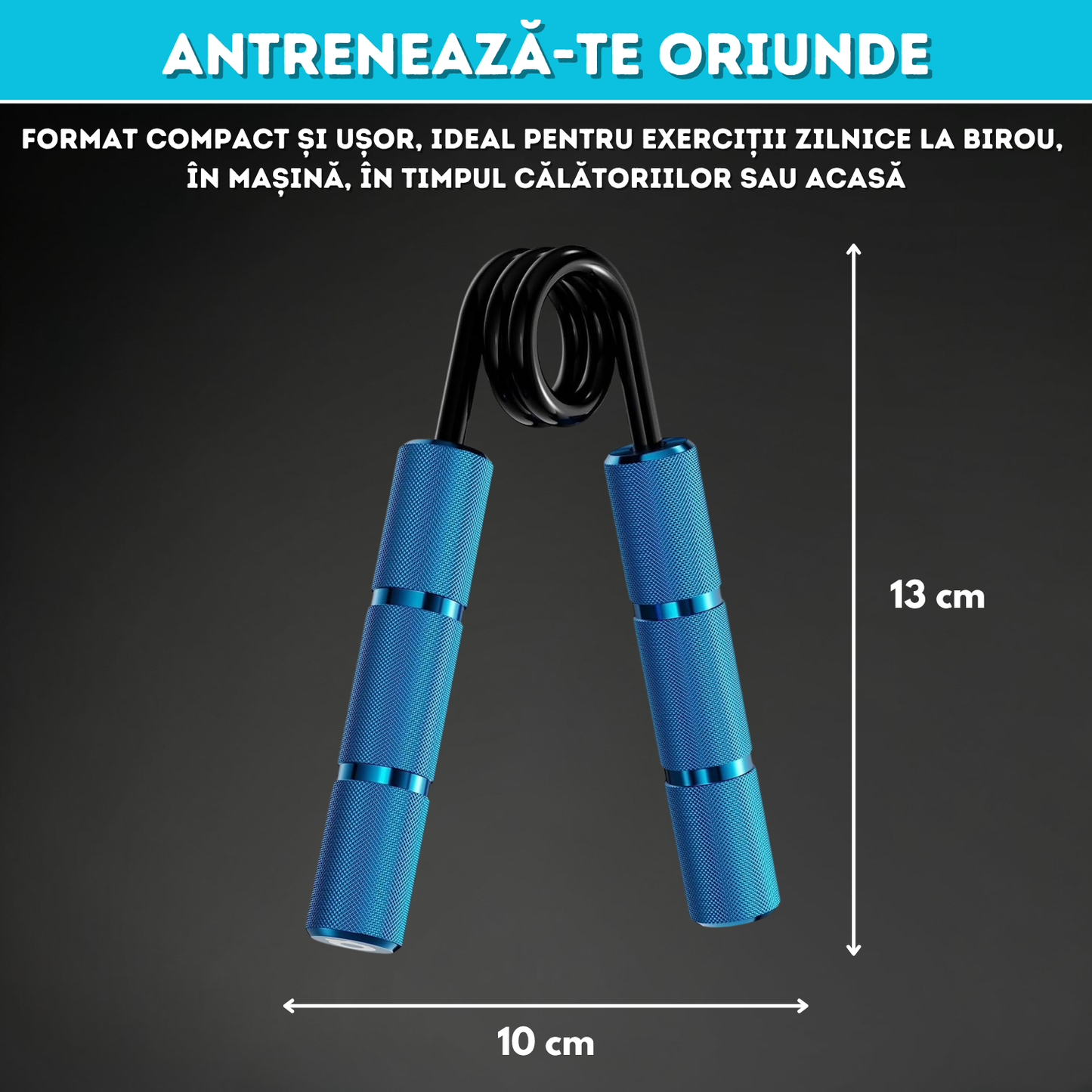 Flexor Antebrat NARCIX®, Hand Gripper Profesional Albastru, Rezistenta 75KG, Manere din Aluminiu Anodizat cu Textura Anti-Alunecare, Arc Rezistent, Antrenament Maini, Degete si Priza