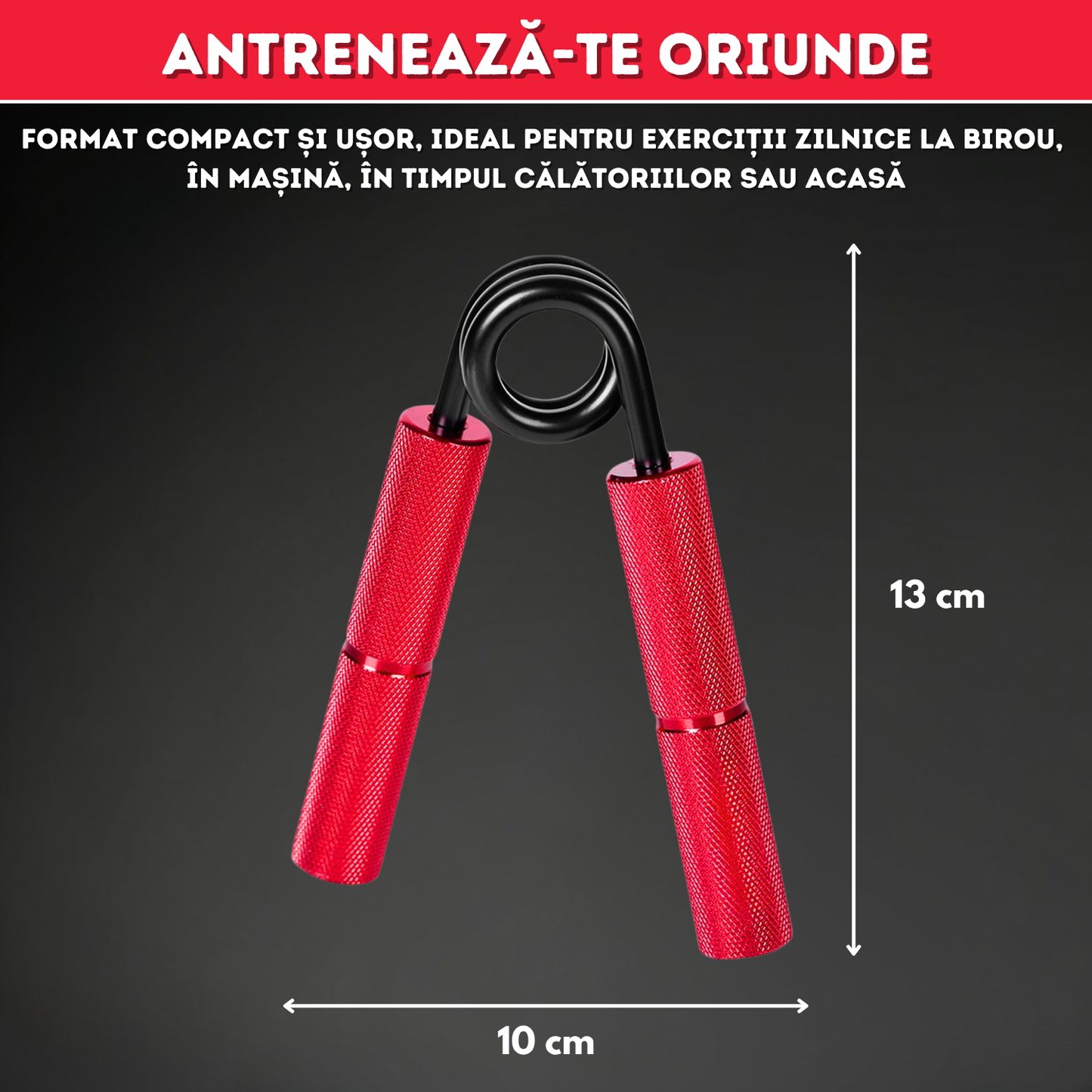 Flexor Antebraț NARCIX®, Hand Gripper Profesional Roșu, Rezistență 100KG, Mânere din Aluminiu Anodizat cu Textură Anti-Alunecare, Arc Rezistent, Antrenament Mâini, Degete și Priză