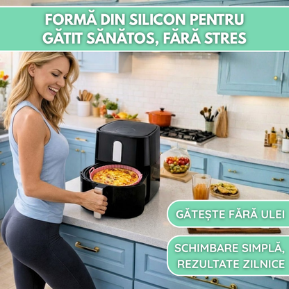 Tava Copt Air Fryer NARCIX®, Forma Silicon fara BPA, Reutilizabila, Antiaderenta, Rotunda, Accesoriu Air Fryer, Cuptor, Friteuza, Microunde 20x17x5cm, Verde