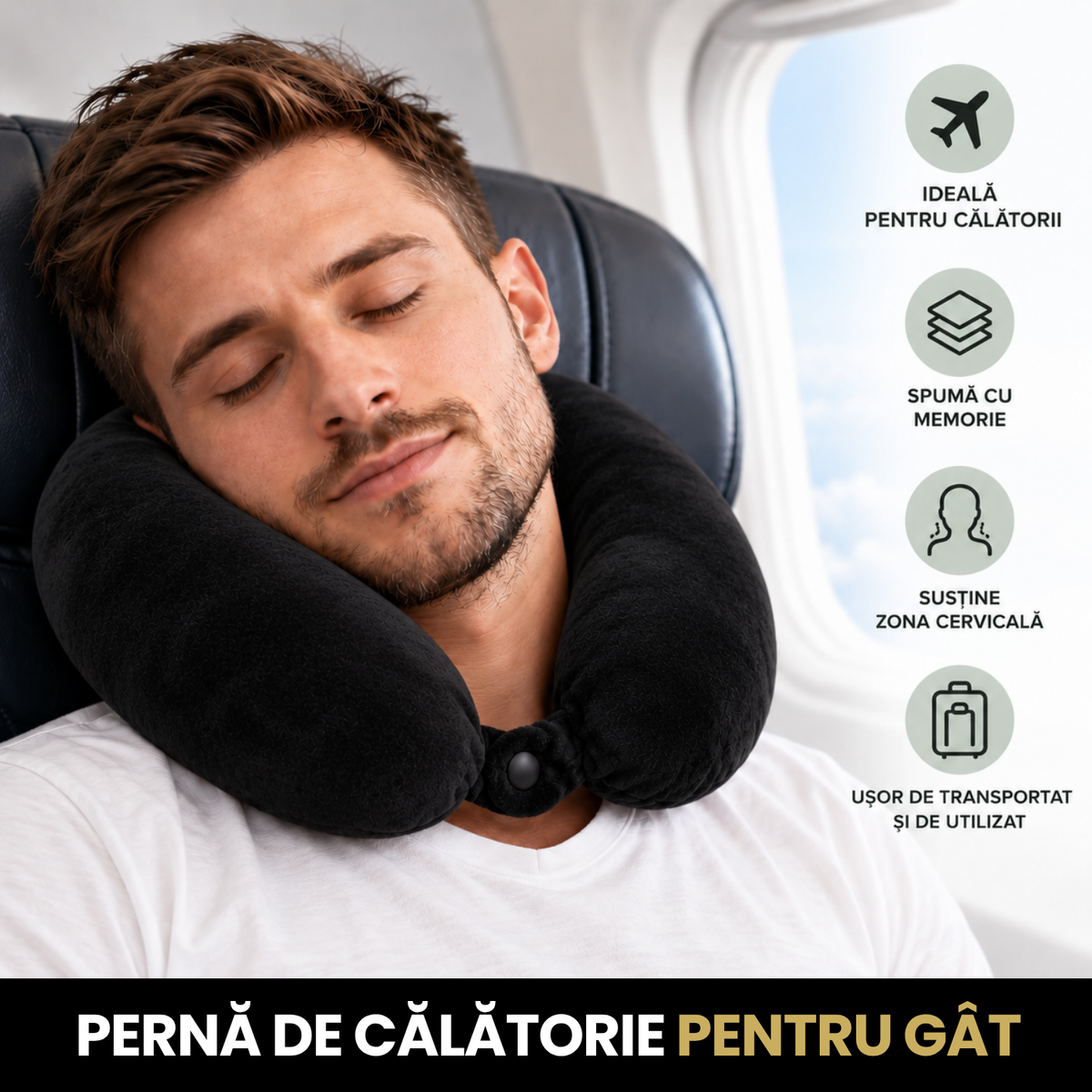 Perna de Calatorie pentru Gat din Spuma cu Memorie, Negru