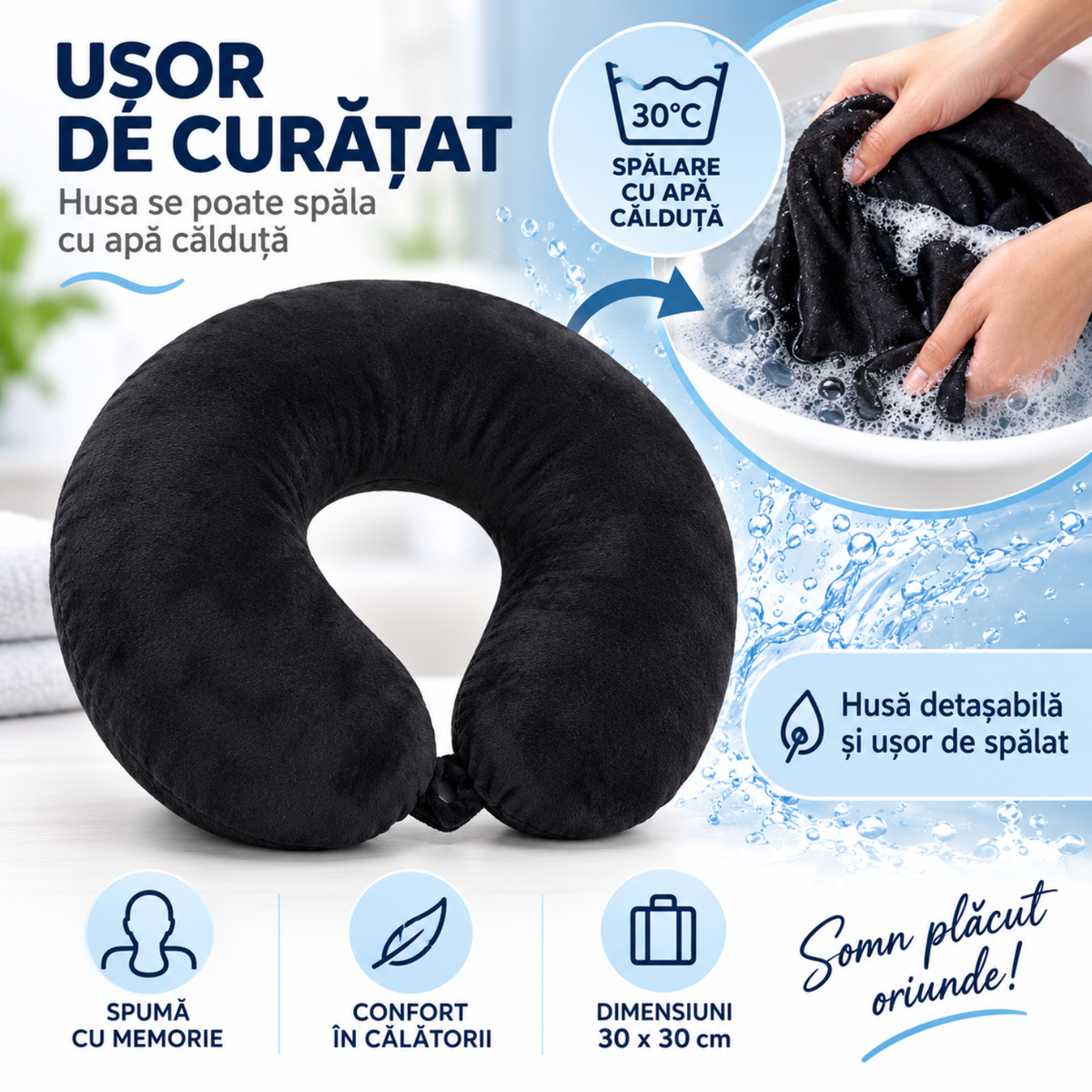 Perna de Calatorie pentru Gat din Spuma cu Memorie, Negru