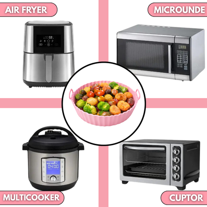 Tava Copt Air Fryer NARCIX®, Forma Silicon fara BPA, Reutilizabila, Antiaderenta, Rotunda, Accesoriu Air Fryer, Cuptor, Friteuza, Microunde 20x17x5cm, Roz