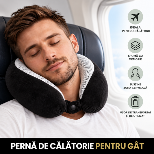 Perna de Calatorie pentru Gat cu Efect Racoritor din Spuma cu Memorie si Cooling Gel, Negru