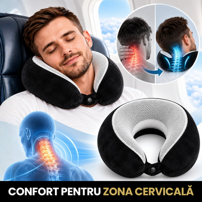 Perna de Calatorie pentru Gat cu Efect Racoritor din Spuma cu Memorie si Cooling Gel, Negru