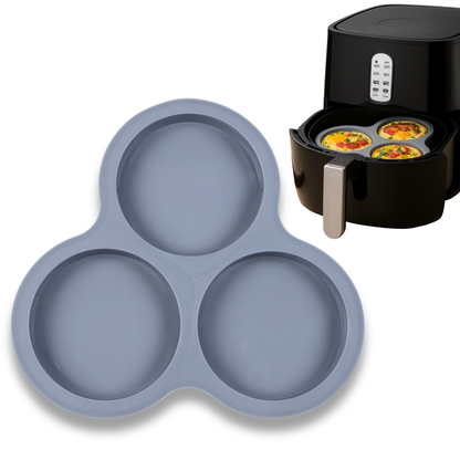 Forma Silicon Air Fryer NARCIX®, Silicon fara BPA, Ideal pentru Oua, Briose sau Clatite, 3 compartimente, Accesoriu Air Fryer, 23x21.5x2cm, Gri