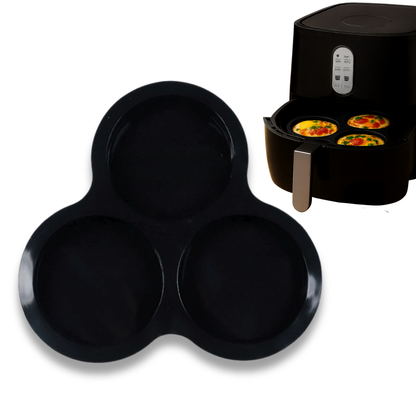 Forma Silicon Air Fryer NARCIX®, Silicon fara BPA, Ideal pentru Oua, Briose sau Clatite, 3 compartimente, Accesoriu Air Fryer, 23x21.5x2cm, Negru