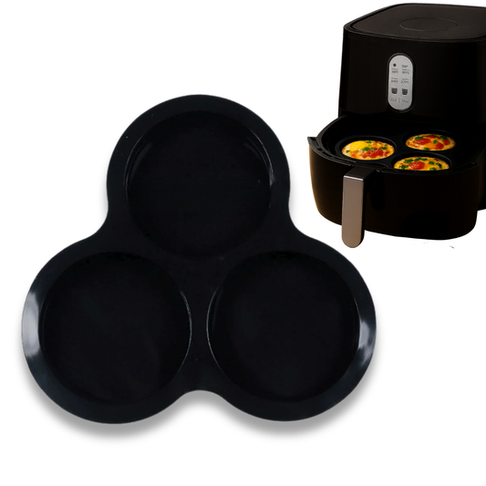 Forma Silicon Air Fryer NARCIX®, Silicon fara BPA, Ideal pentru Oua, Briose sau Clatite, 3 compartimente, Accesoriu Air Fryer, 23x21.5x2cm, Negru