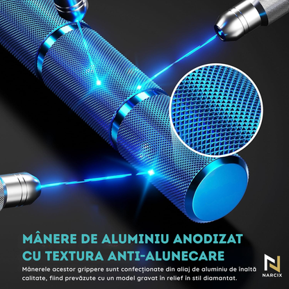 Flexor Antebrat NARCIX®, Hand Gripper Profesional Albastru, Rezistenta 75KG, Manere din Aluminiu Anodizat cu Textura Anti-Alunecare, Arc Rezistent, Antrenament Maini, Degete si Priza