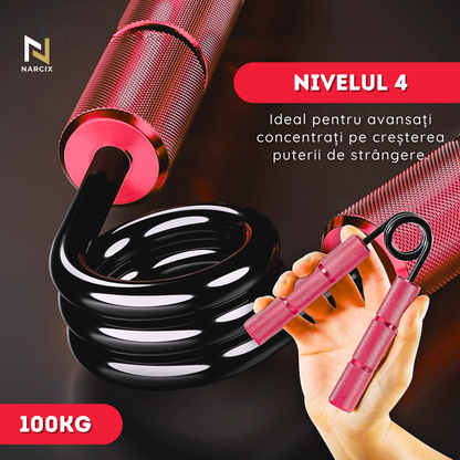 Flexor Antebraț NARCIX®, Hand Gripper Profesional Roșu, Rezistență 100KG, Mânere din Aluminiu Anodizat cu Textură Anti-Alunecare, Arc Rezistent, Antrenament Mâini, Degete și Priză