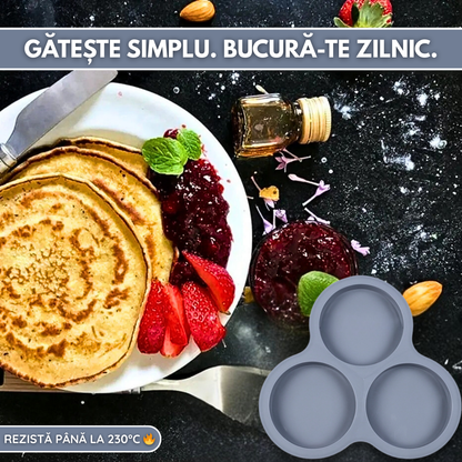Forma Silicon Air Fryer NARCIX®, Silicon fara BPA, Ideal pentru Oua, Briose sau Clatite, 3 compartimente, Accesoriu Air Fryer, 23x21.5x2cm, Gri