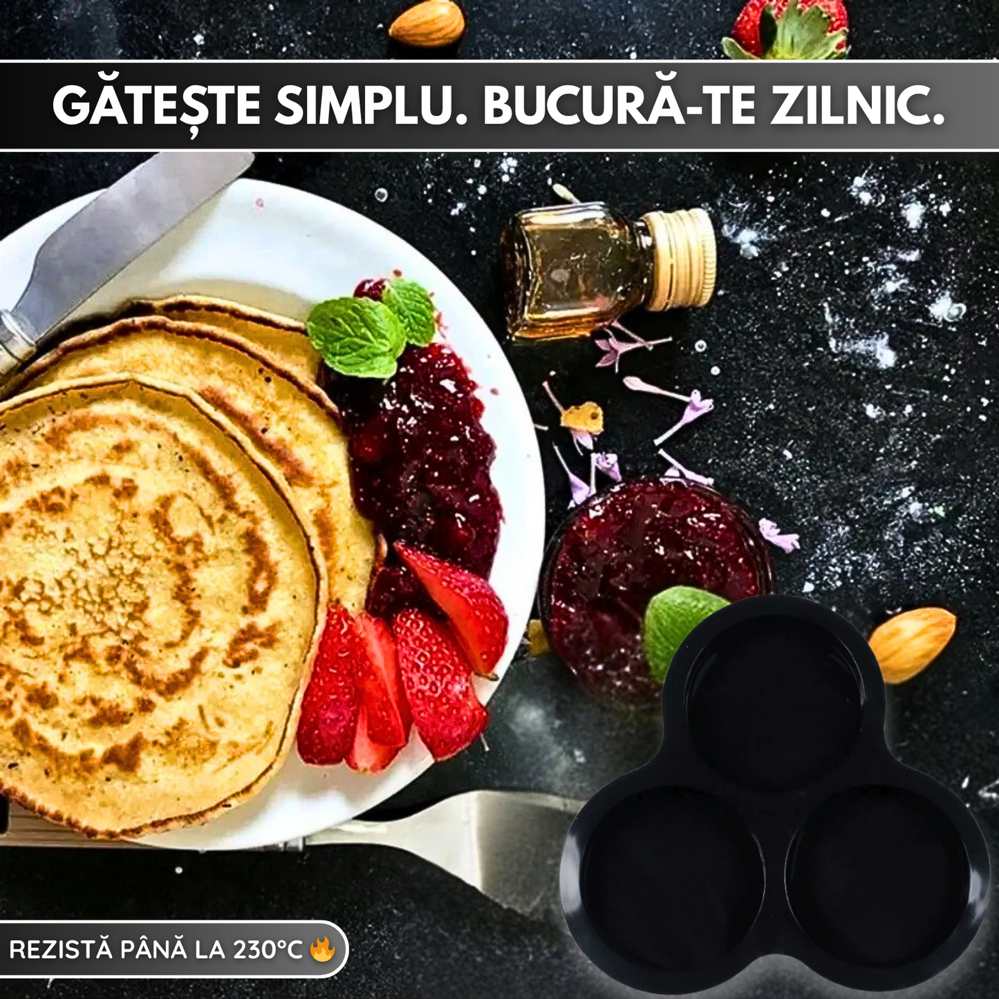 Forma Silicon Air Fryer NARCIX®, Silicon fara BPA, Ideal pentru Oua, Briose sau Clatite, 3 compartimente, Accesoriu Air Fryer, 23x21.5x2cm, Negru