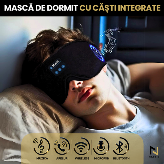 Sleeping Mask with Integrated Headphones, NARCIX®, Ideal Sleep Mask for a Deep and Peaceful Sleep, Sound and Light Isolation, Ergonomic 3D Design, Hypoallergenic Material, Bluetooth 5.1, Black