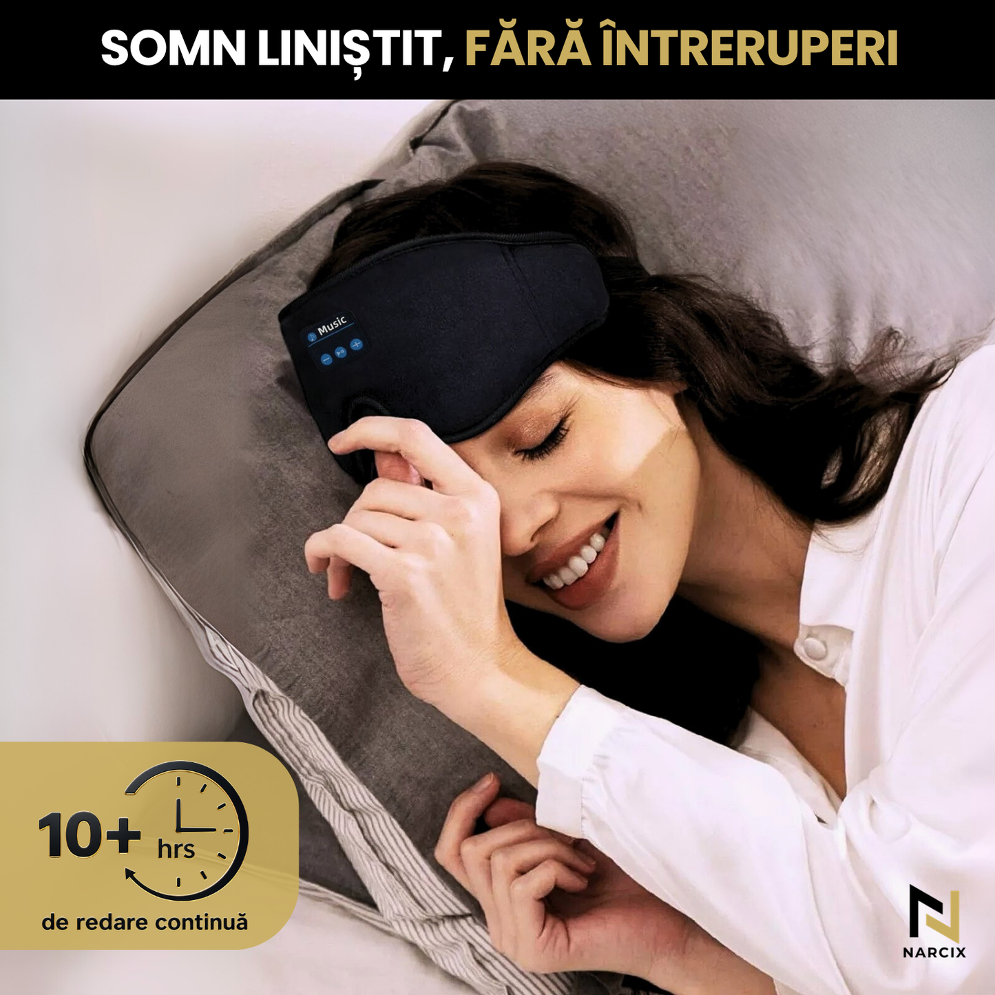Sleeping Mask with Integrated Headphones, NARCIX®, Ideal Sleep Mask for a Deep and Peaceful Sleep, Sound and Light Isolation, Ergonomic 3D Design, Hypoallergenic Material, Bluetooth 5.1, Black