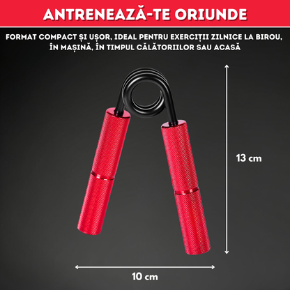 Flexor Antebraț NARCIX®, Hand Gripper Profesional Roșu, Rezistență 100KG, Mânere din Aluminiu Anodizat cu Textură Anti-Alunecare, Arc Rezistent, Antrenament Mâini, Degete și Priză