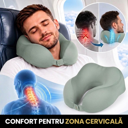 Pernă de voiaj pentru gât din spumă cu memorie, gri taupe