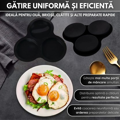 Forma Silicon Air Fryer NARCIX®, Silicon fara BPA, Ideal pentru Oua, Briose sau Clatite, 3 compartimente, Accesoriu Air Fryer, 23x21.5x2cm, Negru