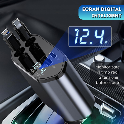 Incarcator auto 4 in 1, Retractabil, Lightning + Type-C, 120W