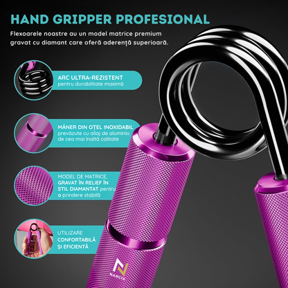 Flexor Antebraț NARCIX®, Hand Gripper Profesional Mov, Rezistență 25KG, Mânere din Aluminiu Anodizat cu Textură Anti-Alunecare, Arc Rezistent, Antrenament Mâini, Degete și Priză