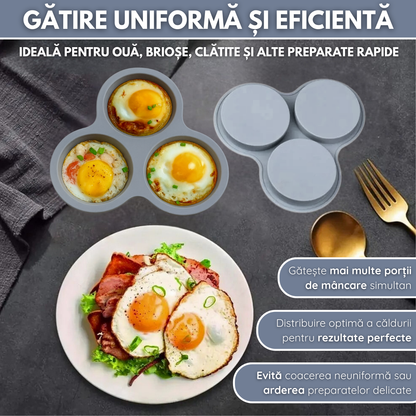 Forma Silicon Air Fryer NARCIX®, Silicon fara BPA, Ideal pentru Oua, Briose sau Clatite, 3 compartimente, Accesoriu Air Fryer, 23x21.5x2cm, Gri