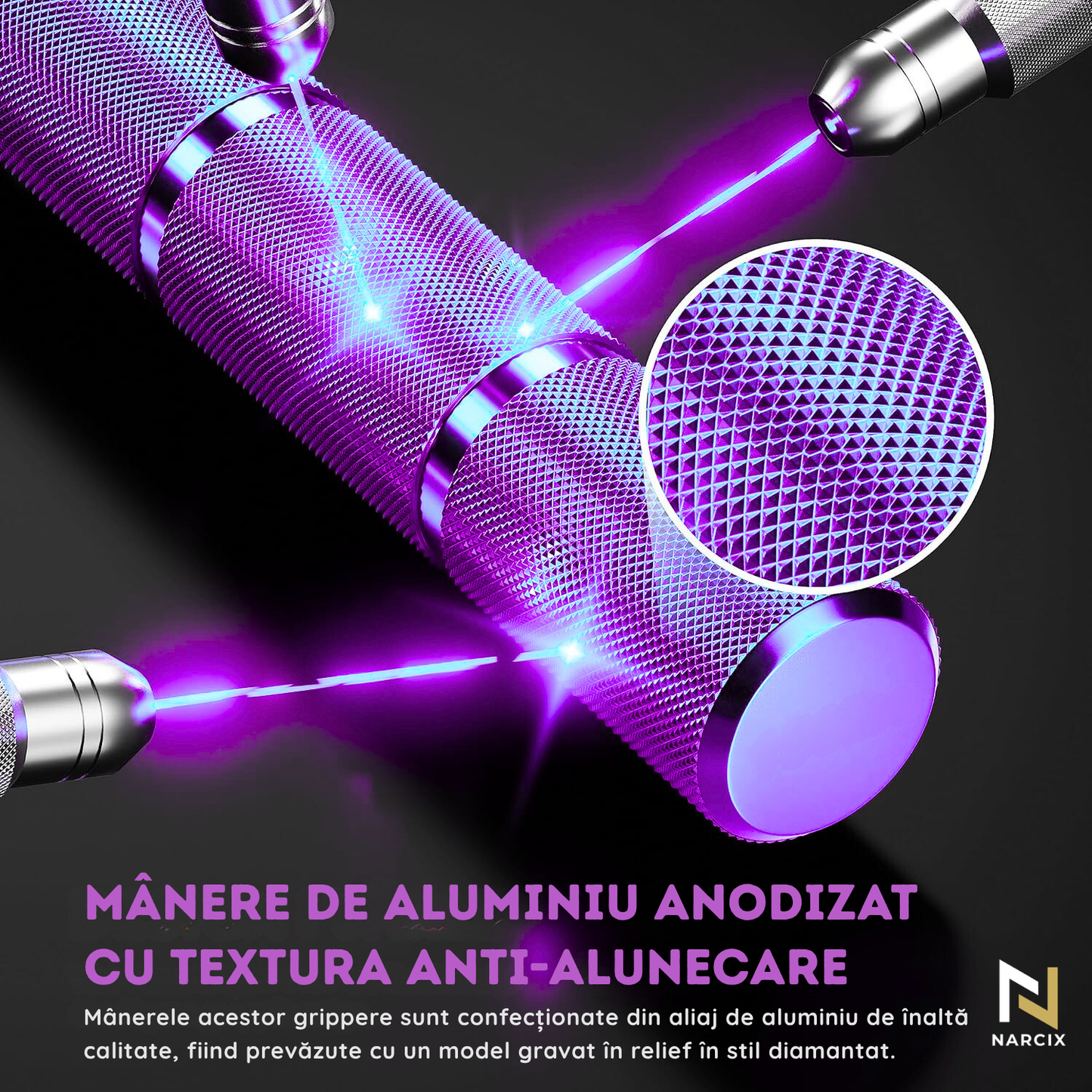Flexor Antebraț NARCIX®, Hand Gripper Profesional Mov, Rezistență 25KG, Mânere din Aluminiu Anodizat cu Textură Anti-Alunecare, Arc Rezistent, Antrenament Mâini, Degete și Priză