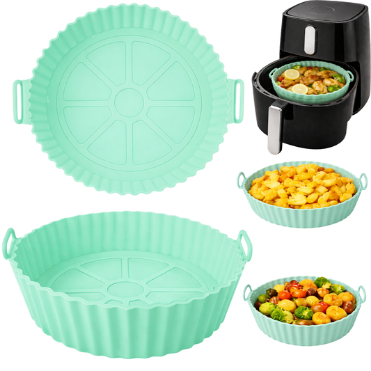 Tava Copt Air Fryer NARCIX®, Forma Silicon fara BPA, Reutilizabila, Antiaderenta, Rotunda, Accesoriu Air Fryer, Cuptor, Friteuza, Microunde 20x17x5cm, Verde