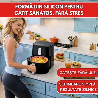 Tava Copt Air Fryer NARCIX®, Forma Silicon fara BPA, Reutilizabila, Antiaderenta, Rotunda, Accesoriu Air Fryer, Cuptor, Friteuza, Microunde 20x17x5cm, Rosu