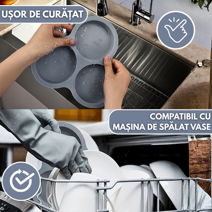 Forma Silicon Air Fryer NARCIX®, Silicon fara BPA, Ideal pentru Oua, Briose sau Clatite, 3 compartimente, Accesoriu Air Fryer, 23x21.5x2cm, Gri