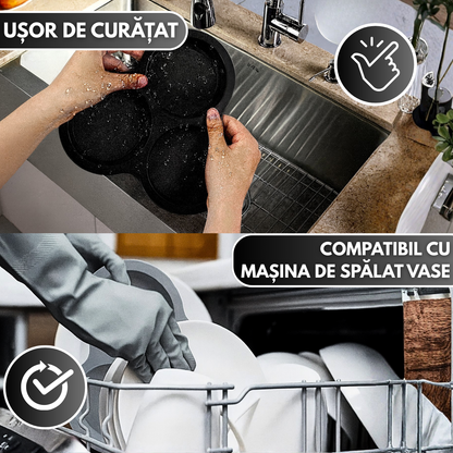Forma Silicon Air Fryer NARCIX®, Silicon fara BPA, Ideal pentru Oua, Briose sau Clatite, 3 compartimente, Accesoriu Air Fryer, 23x21.5x2cm, Negru