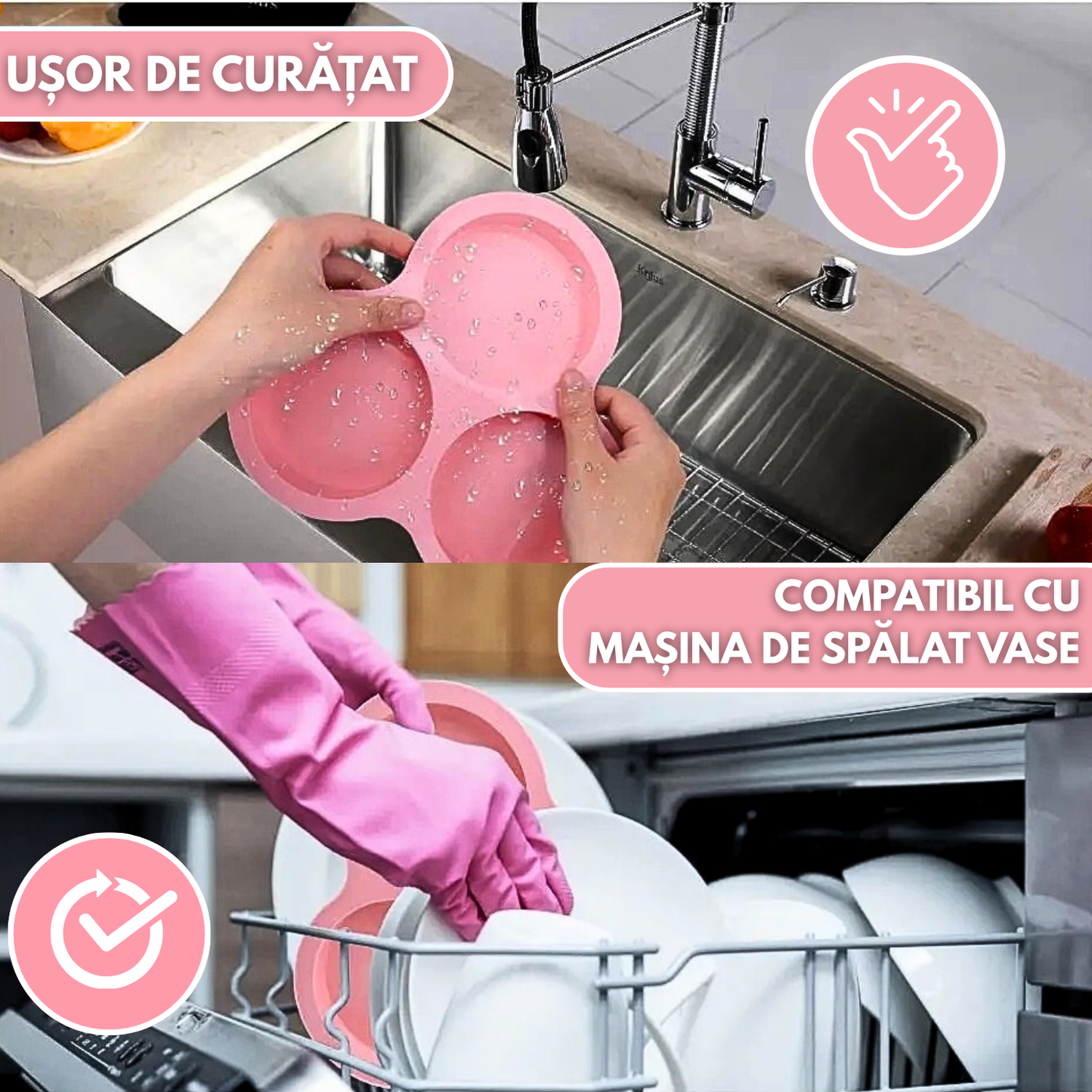 Forma Silicon Air Fryer NARCIX®, Silicon fara BPA, Ideal pentru Oua, Briose sau Clatite, 3 compartimente, Accesoriu Air Fryer, 23x21.5x2cm, Roz