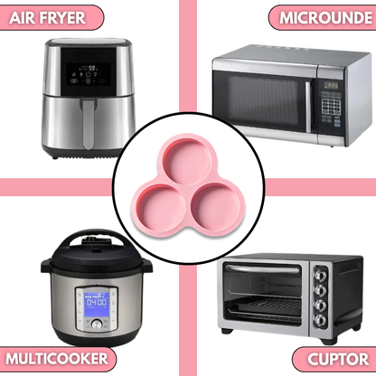 Forma Silicon Air Fryer NARCIX®, Silicon fara BPA, Ideal pentru Oua, Briose sau Clatite, 3 compartimente, Accesoriu Air Fryer, 23x21.5x2cm, Roz