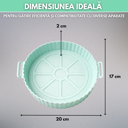 Tava Copt Air Fryer NARCIX®, Forma Silicon fara BPA, Reutilizabila, Antiaderenta, Rotunda, Accesoriu Air Fryer, Cuptor, Friteuza, Microunde 20x17x5cm, Verde