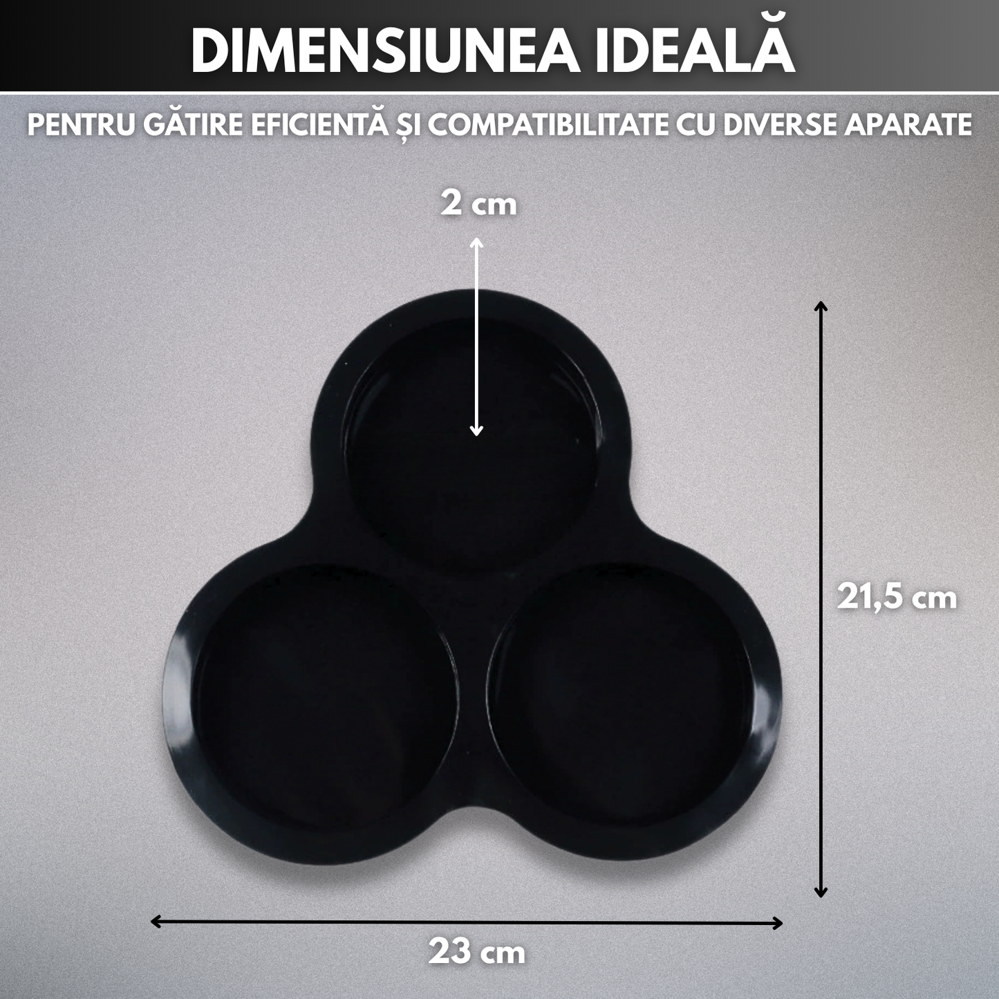 Forma Silicon Air Fryer NARCIX®, Silicon fara BPA, Ideal pentru Oua, Briose sau Clatite, 3 compartimente, Accesoriu Air Fryer, 23x21.5x2cm, Negru
