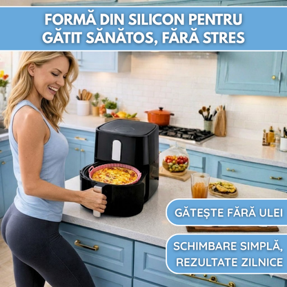 Tava Copt Air Fryer NARCIX®, Forma Silicon fara BPA, Reutilizabila, Antiaderenta, Rotunda, Accesoriu Air Fryer, Cuptor, Friteuza, Microunde 20x17x5cm, Albastru