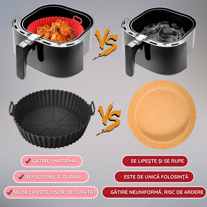 Tava Copt Air Fryer NARCIX®, Forma Silicon fara BPA, Reutilizabila, Antiaderenta, Rotunda, Accesoriu Air Fryer, Cuptor, Friteuza, Microunde 20x17x5cm, Rosu