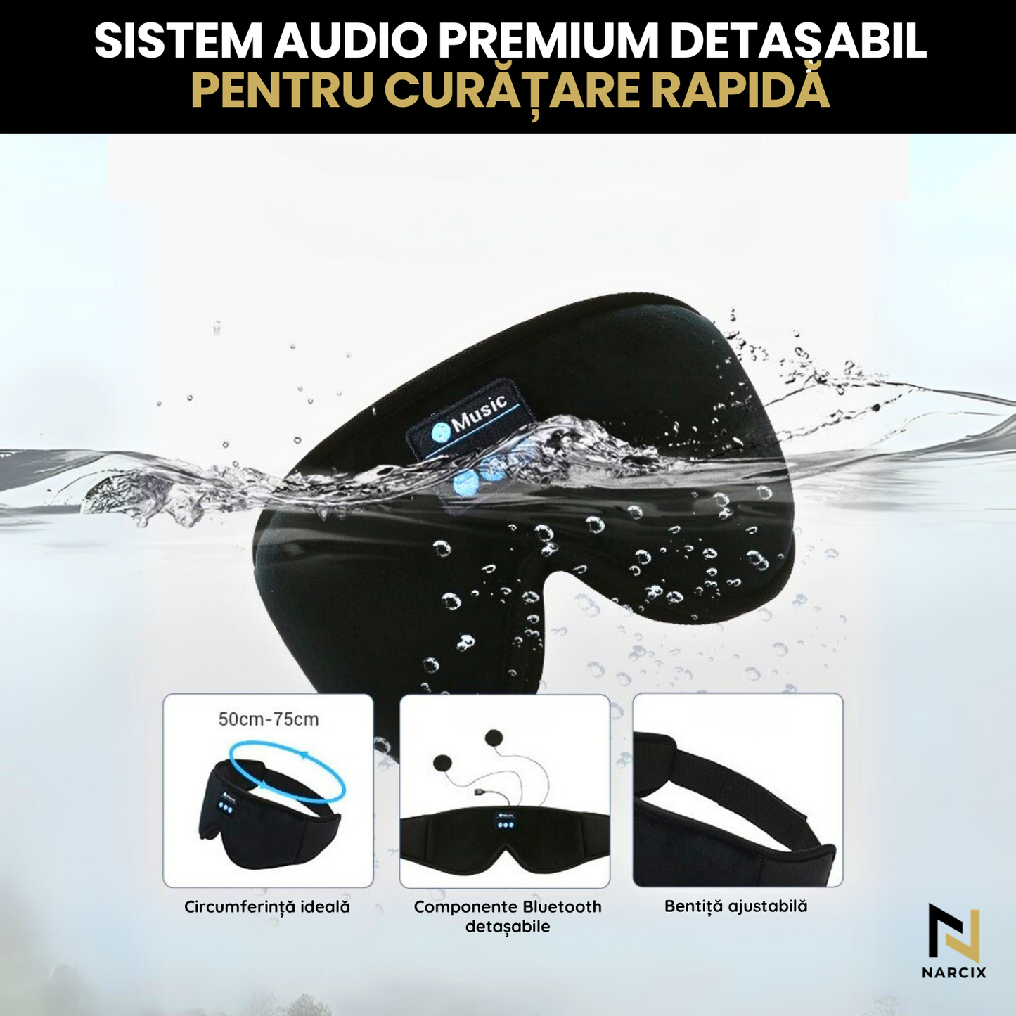 Sleeping Mask with Integrated Headphones, NARCIX®, Ideal Sleep Mask for a Deep and Peaceful Sleep, Sound and Light Isolation, Ergonomic 3D Design, Hypoallergenic Material, Bluetooth 5.1, Black