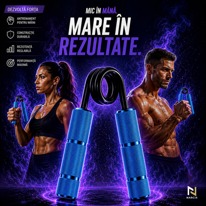 Flexor Antebrat NARCIX®, Hand Gripper Profesional Albastru, Rezistenta 75KG, Manere din Aluminiu Anodizat cu Textura Anti-Alunecare, Arc Rezistent, Antrenament Maini, Degete si Priza