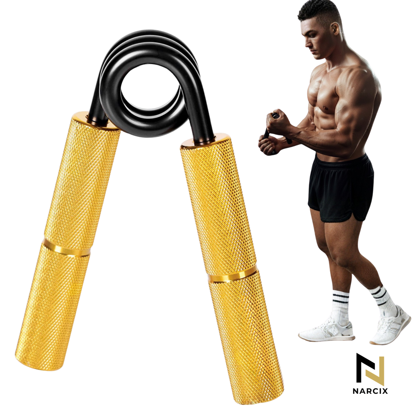 Flexor Antebraț NARCIX®, Hand Gripper Profesional Auriu, Rezistență 150KG, Mânere din Aluminiu Anodizat cu Textură Anti-Alunecare, Arc Rezistent, Antrenament Mâini, Degete și Priză