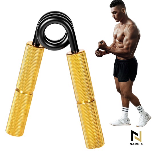 Flexor Antebraț NARCIX®, Hand Gripper Profesional Auriu, Rezistență 150KG, Mânere din Aluminiu Anodizat cu Textură Anti-Alunecare, Arc Rezistent, Antrenament Mâini, Degete și Priză