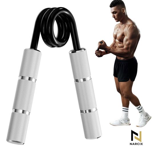 Flexor Antebraț NARCIX®, Hand Gripper Profesional Gri, Rezistență 50KG, Mânere din Aluminiu Anodizat cu Textură Anti-Alunecare, Arc Rezistent, Antrenament Mâini, Degete și Priză