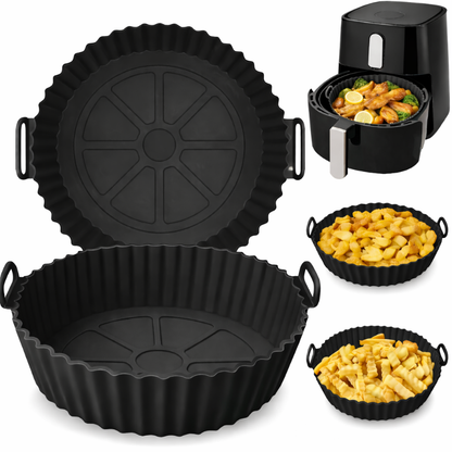 Tava Copt Air Fryer NARCIX®, Forma Silicon fara BPA, Reutilizabila, Antiaderenta, Rotunda, Accesoriu Air Fryer, Cuptor, Friteuza, Microunde 20x17x5cm, Negru